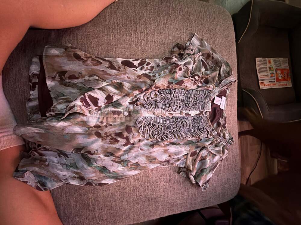 Soft Surroundings Women's Abstract Print Ruffled Blouse with Button Front